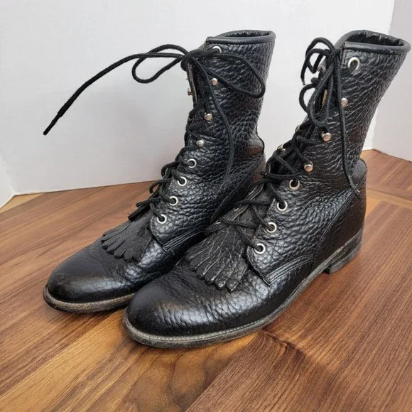 Justin Boots Shoes Justin 75 B 522 Men Black Pebbled Leather